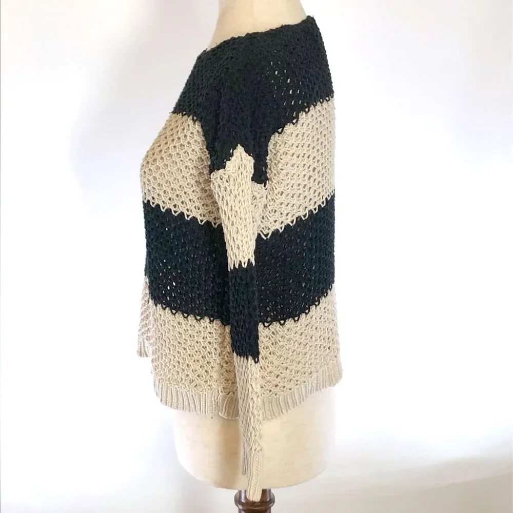 LOFT Black Cream Stripe Pullover Sweater Women's XS
